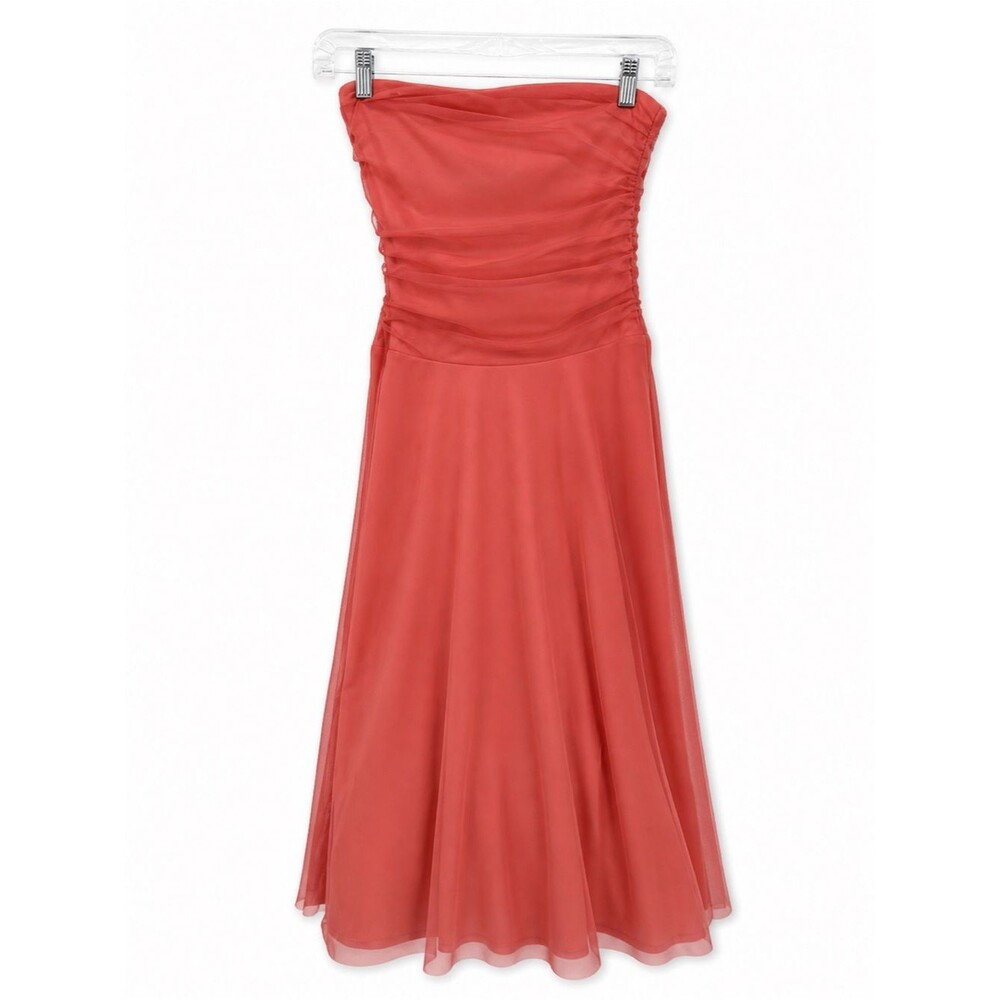 Scene Y2k Coral Pink/Orange Strapless Tulle Formal Dress Midi Size 3/4 Junior